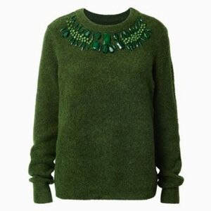 Jewel Embelished Green Knit Sweater